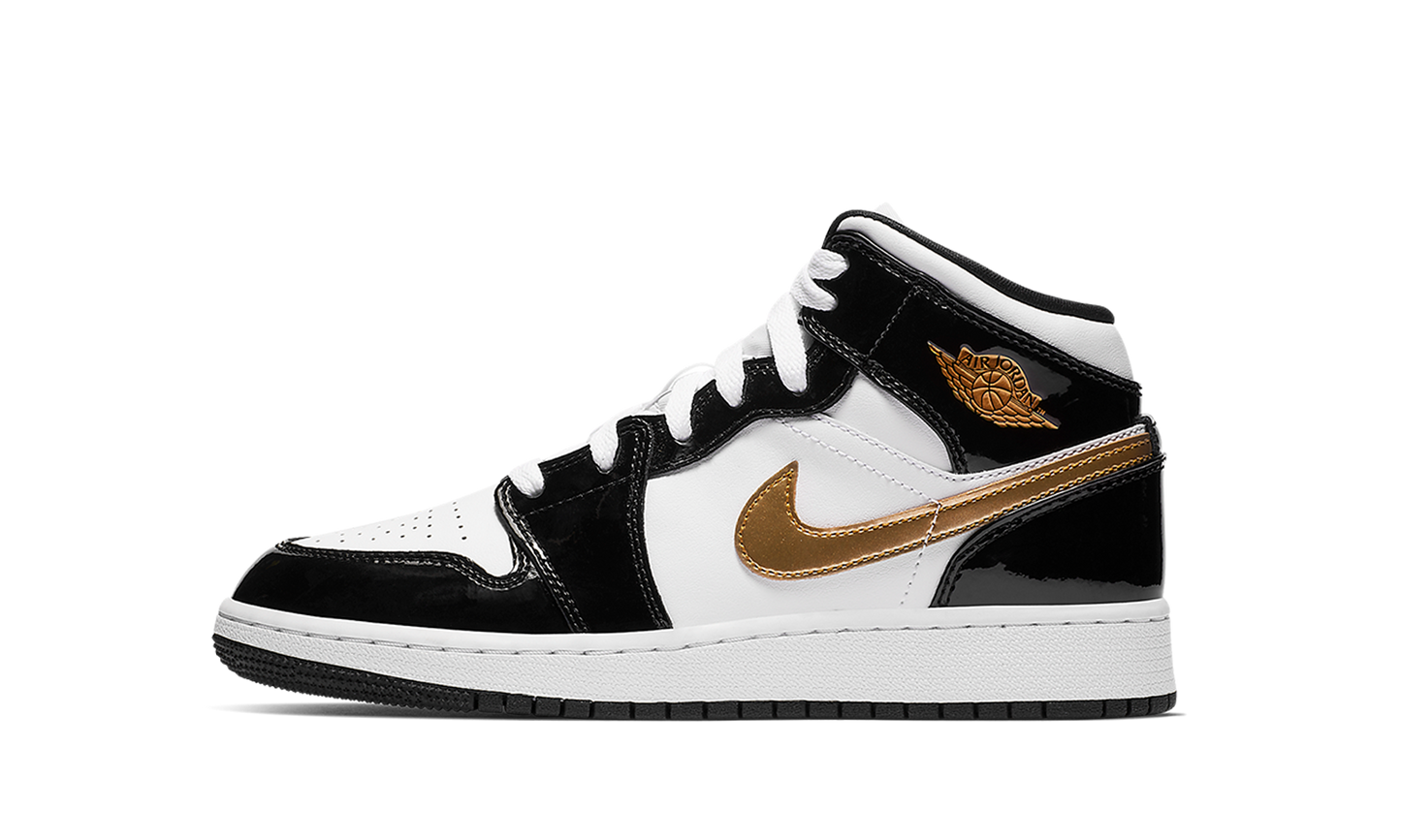 Air Jordan 1 Mid SE GS Black Gold Patent Leather BQ6931 007