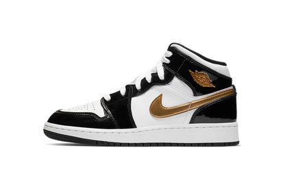 Air Jordan 1 Mid SE GS Black Gold Patent Leather BQ6931 007