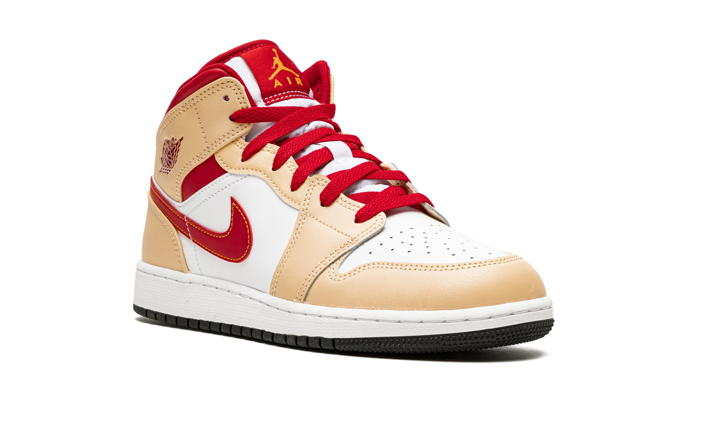 Air Jordan 1 Mid GS Beige / Red 554725 201