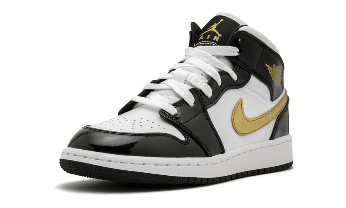 Air Jordan 1 Mid SE GS Black Gold Patent Leather BQ6931 007