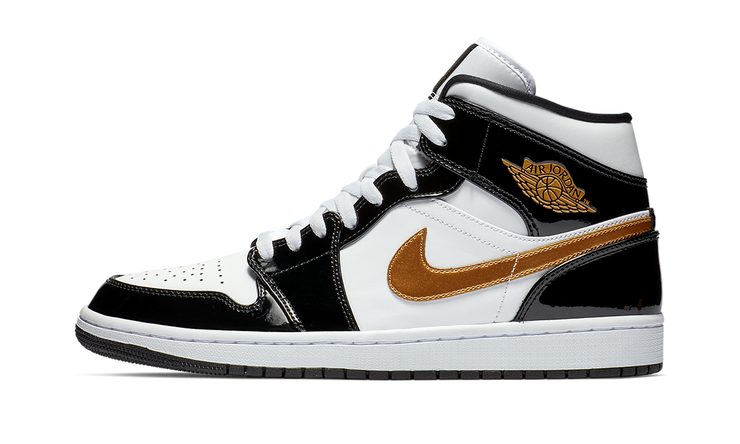 Air Jordan 1 Mid SE Black Gold Patent Leather 852542 007